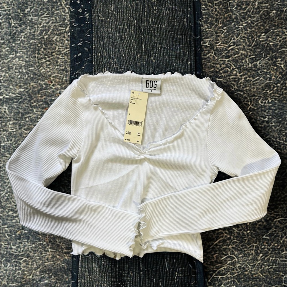 Urban Outfitters BDG White Long Sleeve Ribbed Top